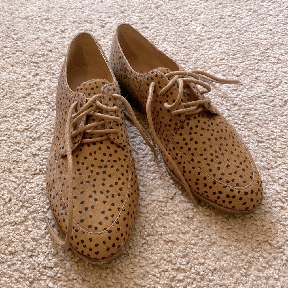 New In box madewell spotted calf hair oxfords